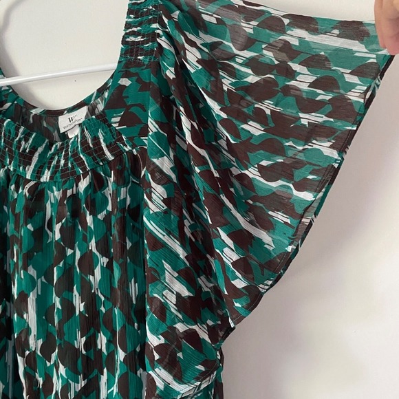 Worthington Sheer Chiffon Multi-Color Blouse Ruffle Built-in Removable Cami SZ L - Picture 4 of 6